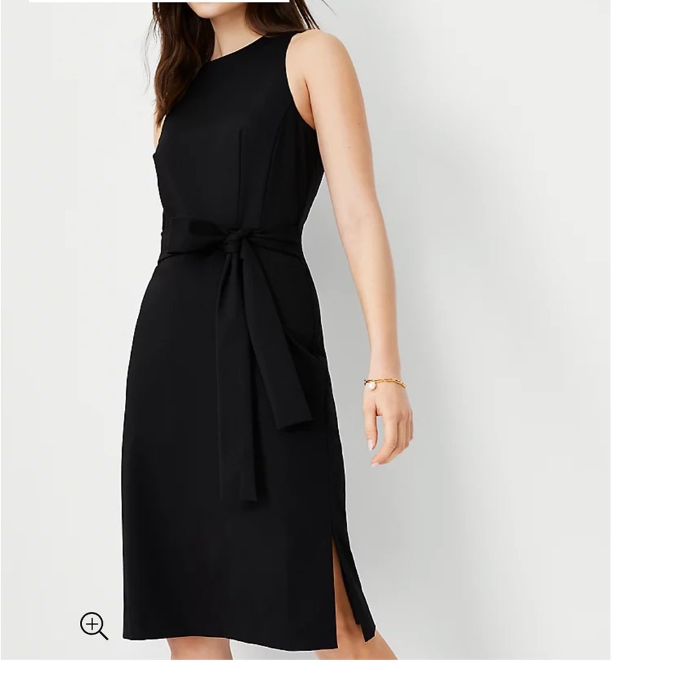 Ann Taylor Black Midi Dress with Tie Waist